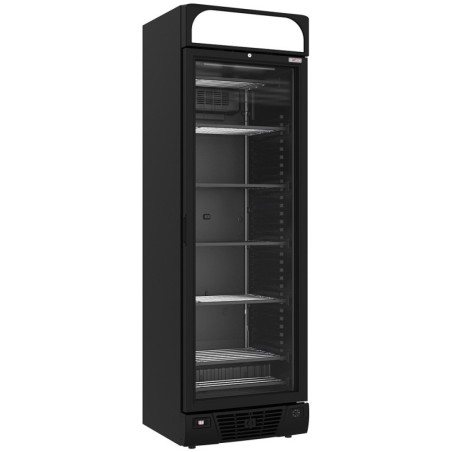 Vitrine ventilée négative vitrée 374  litres - 5 niveaux fixes avec caisson lumineux - NOIRE