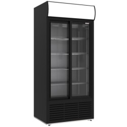 Vitrine ventilée positive 783 litres 2 portes coulissantes avec caisson lumineux NOIRE