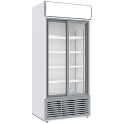 Vitrine ventilée positive 783 litres 2 portes coulissantes avec caisson lumineux BLANCHE