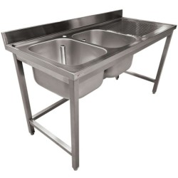 Plonge inox ECO 2 cuves égouttoir droite sans tablette inférieure