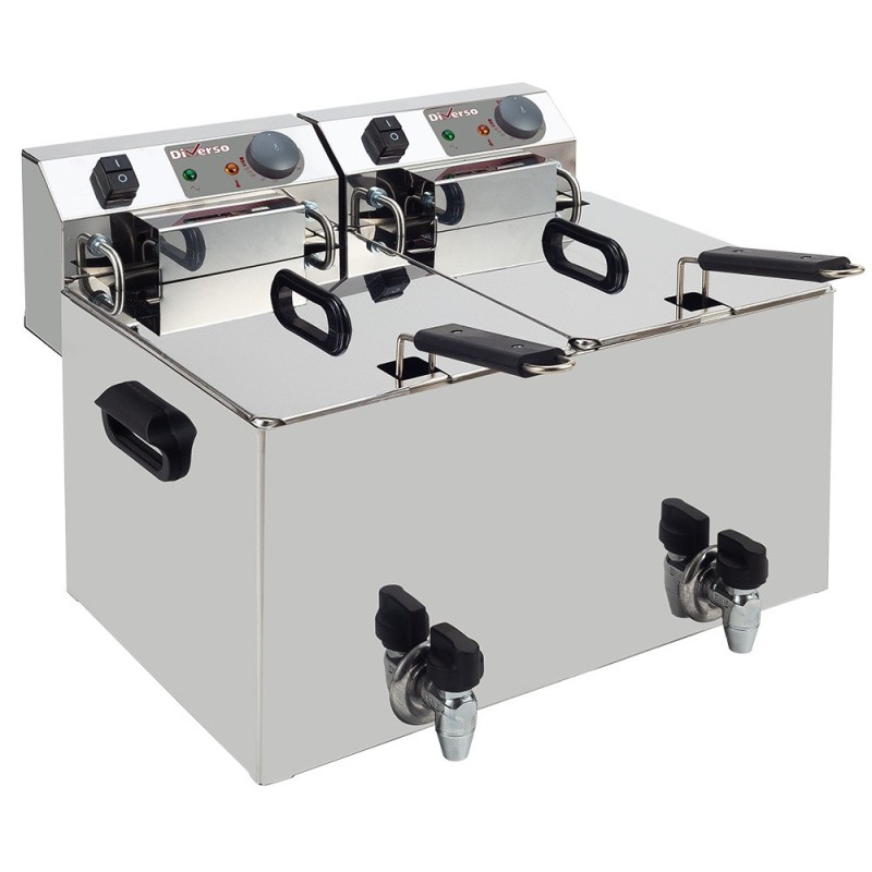 Friteuse de table électrique 2x 10 litres + robinet de vidange