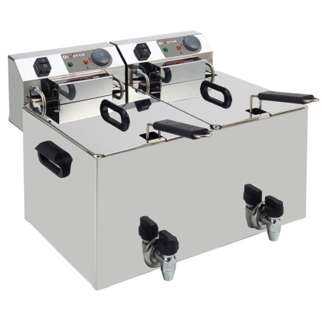 Friteuse de table électrique 2x 10 litres + robinet de vidange