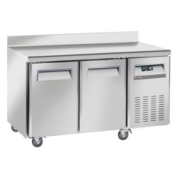 Table frigorifique ventilé 2 portes GN1/1 avec dosseret sur roues 2 avec freins