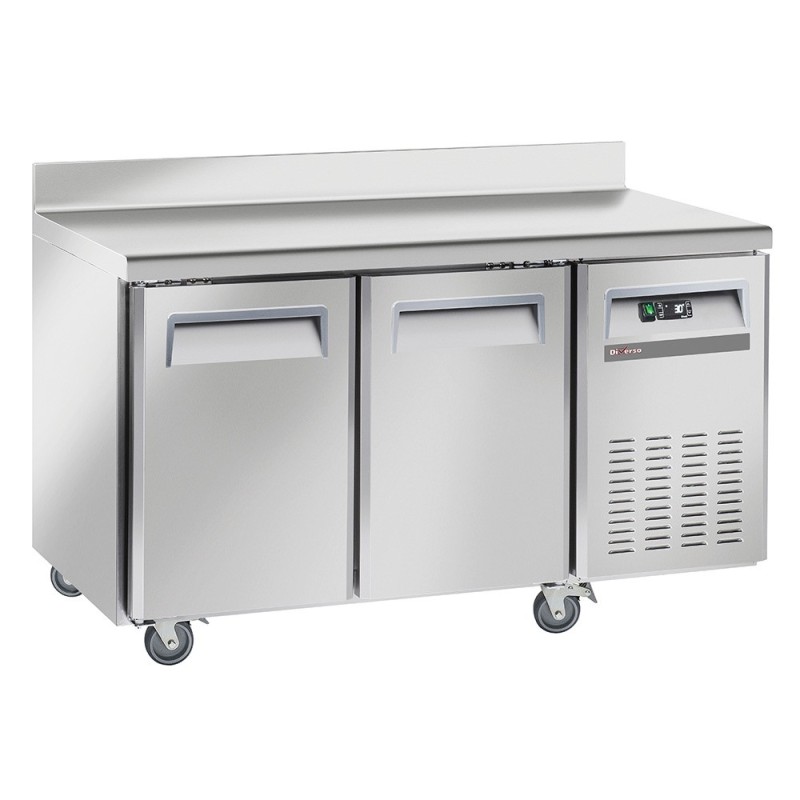 Table frigorifique ventilé 2 portes GN1/1 avec dosseret sur roues 2 avec freins