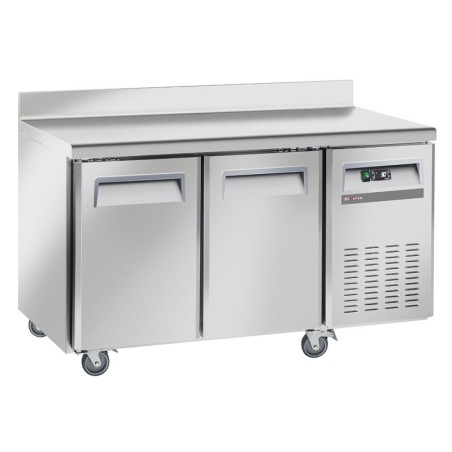 Table frigorifique ventilé 2 portes GN1/1 avec dosseret sur roues 2 avec freins