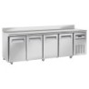 Table frigorifique ventilé 4 portes GN 1/1 avec dosseret sur roues 2 avec freins