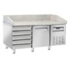 Table frigo pizzeria 1 porte EN 600x400 5 tiroirs neutres EN 600x400 sur roues 2 avec freins