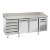 Table frigo pizzeria 2 portes EN 600x400 5 tiroirs neutres EN 600x400 sur roues 2 avec freins