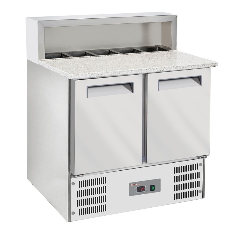 Table pizzas frigorifique 2 portes GN1/1 structure réfrigérée 5x GN1/6-150 mm
