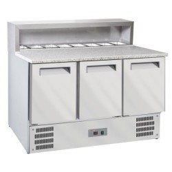 Table pizzas frigorifique 3 portes GN1/1 structure réfrigérée 8x GN1/6-150 mm