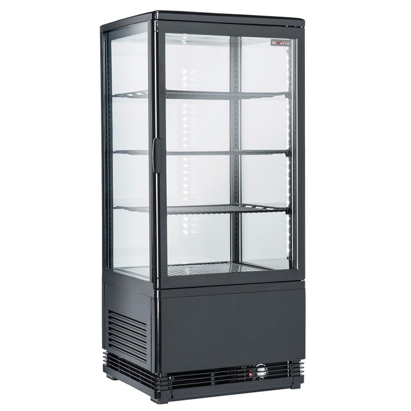 Vitrine de table ventilée 4 faces vitrées 4 niveaux 80 litres - "Noire" Vitrine de table ventilée 4 faces vitrées 4 niveaux 80 litres - "Noire"